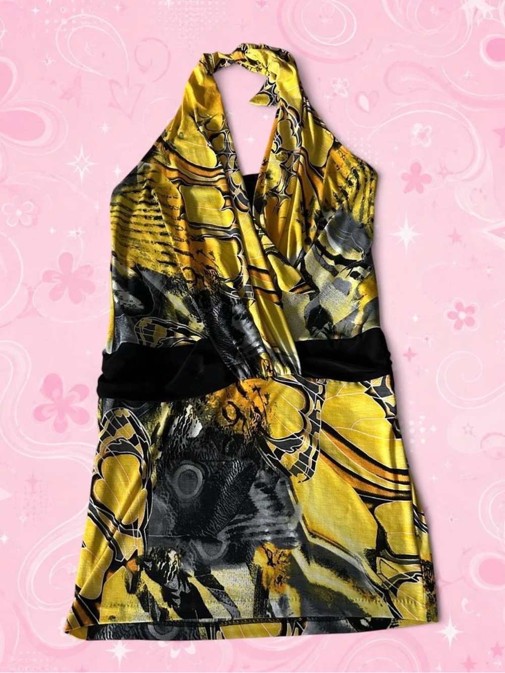 Vintage Y2K CachΓ© Butterfly Wing Halter Dress Size L